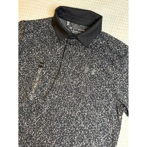 Under Armour Playoff Polo 2.0 Mens Small Black White Glitch Print Golf Shirt NEW